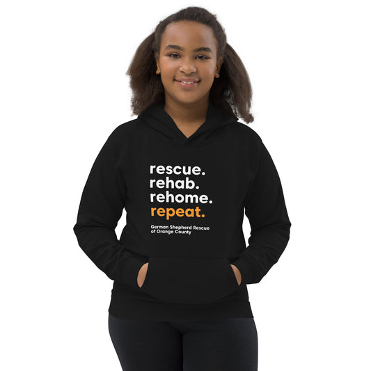 rescue rehab rehome repeat german shepherd rescue of orange county GSROC german shepherd merch german shepherd lover gifts dog rescue GSD youth hoodie sweatshirt