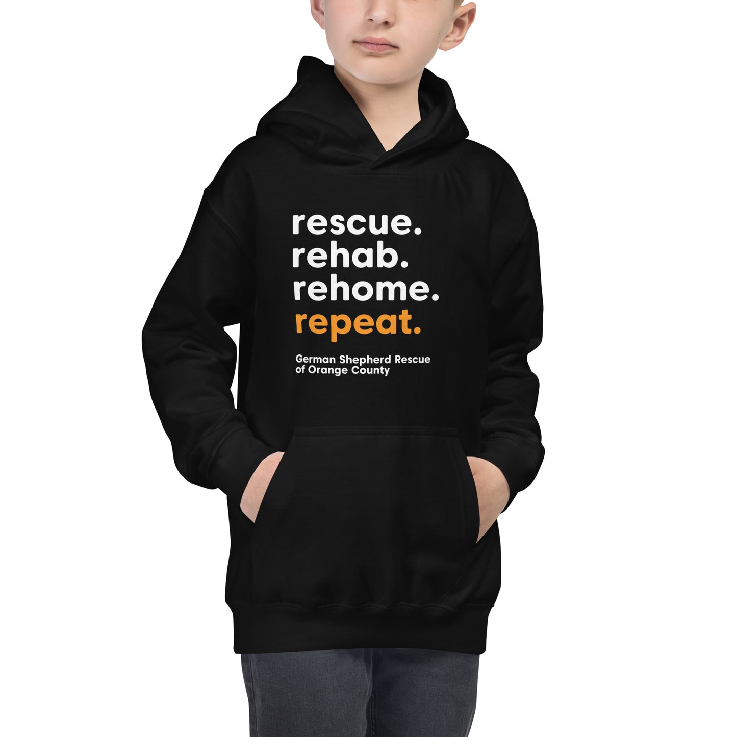 rescue rehab rehome repeat german shepherd rescue of orange county GSROC german shepherd merch german shepherd lover gifts dog rescue GSD youth hoodie sweatshirt