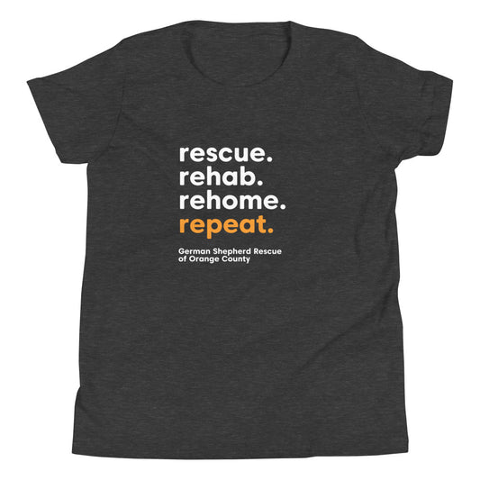 rescue rehab rehome repeat german shepherd rescue of orange county GSROC german shepherd merch german shepherd lover gifts dog rescue GSD youth t-shirt