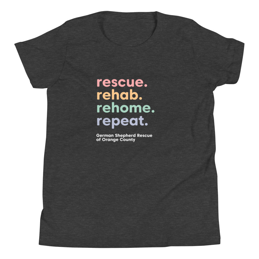 rescue rehab rehome repeat german shepherd rescue of orange county GSROC german shepherd merch german shepherd lover gifts dog rescue GSD pastel valentine youth t-shirt